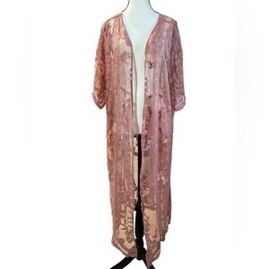 LC Lauren Conrad Sheer Lace Duster in Rose Pink